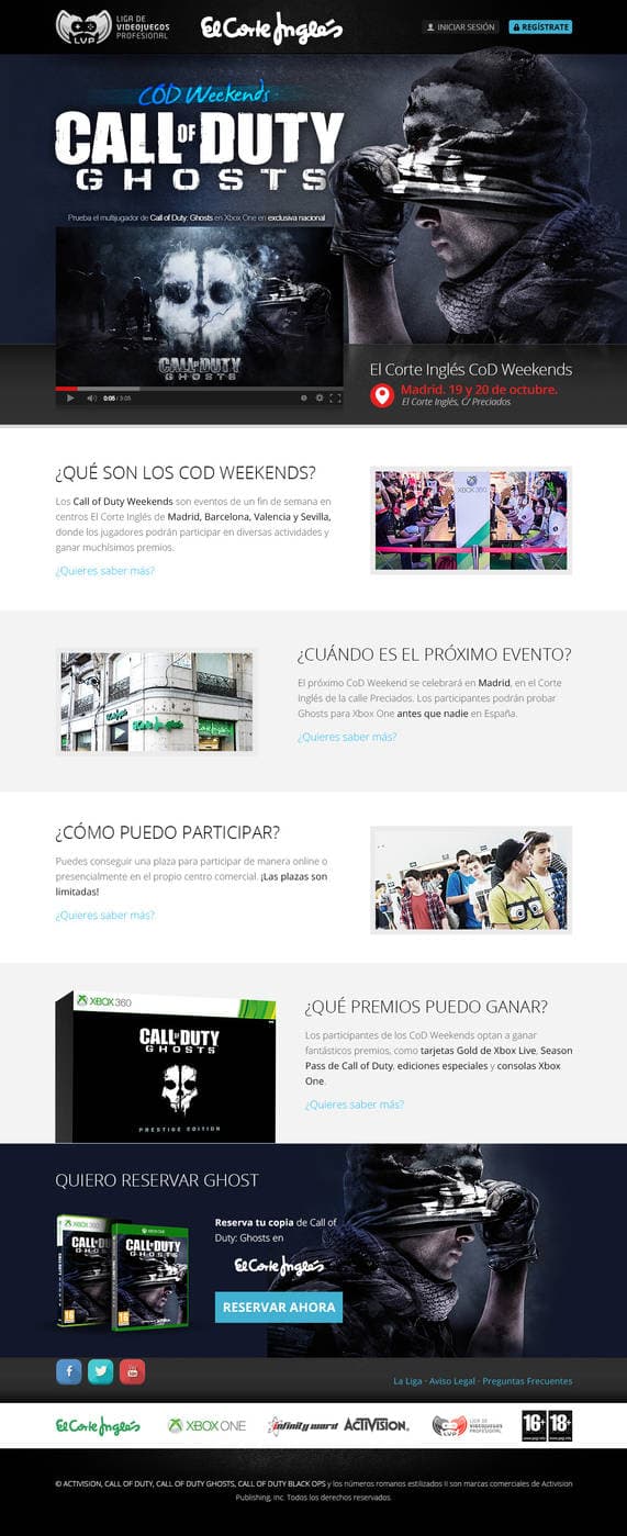 Página principal de Call of Duty Ghosts Weekends para El Corte Inglés y LVP